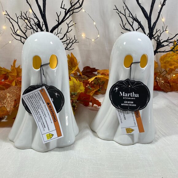 2 Martha Stewart Ceramic Led Light Up Spooky Ghost Halloween Decor 9" New - Picture 1 of 3
